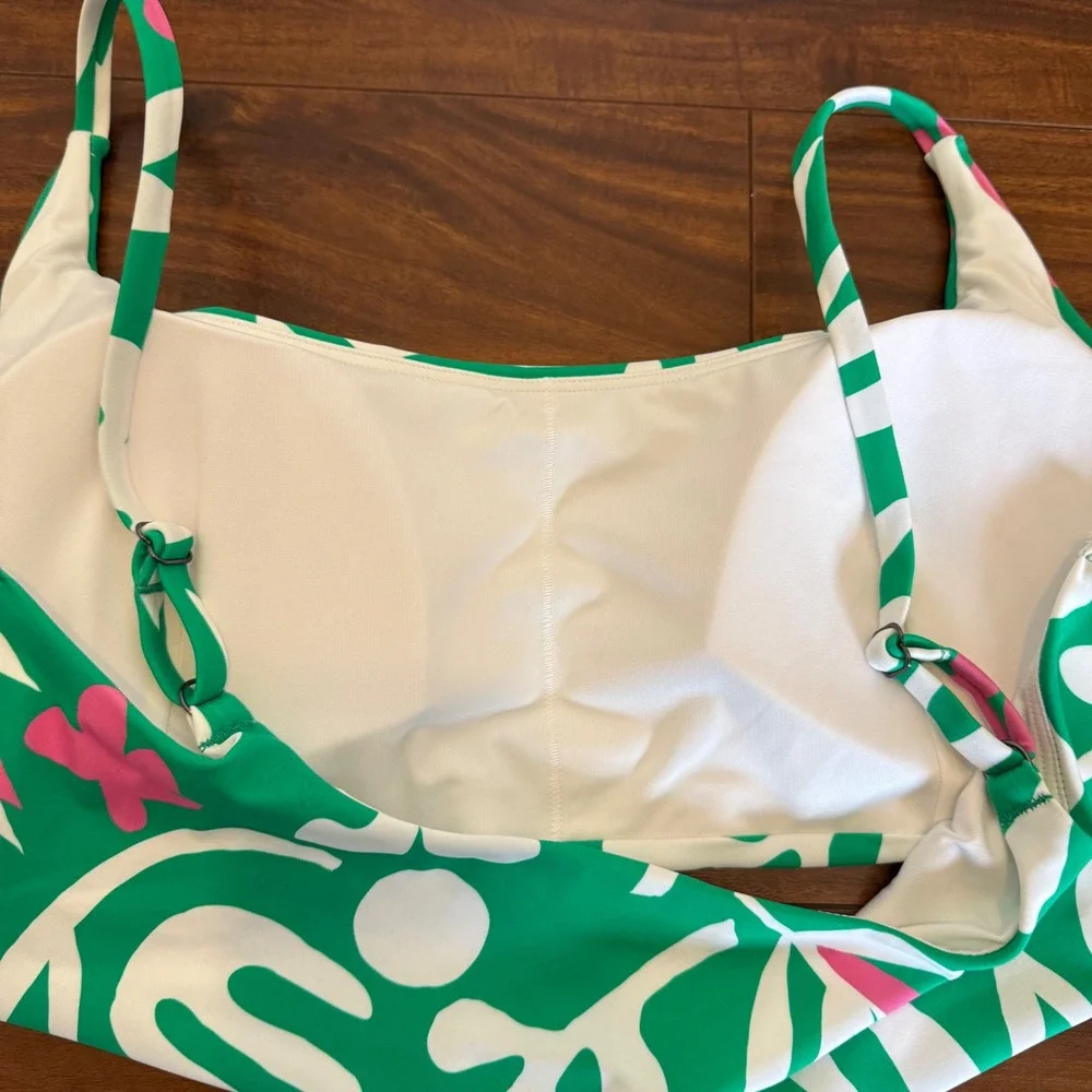 Hanna Andersson Tropical‎ Floral Bikini Swim Top Green Pink White XXL